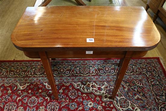 George III inlaid mahogany folding tea table (a.f.)